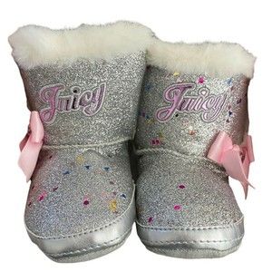 Juicy Couture Silver Glitter Baby Boots Size 3 (6 to 9 Months ) NEW